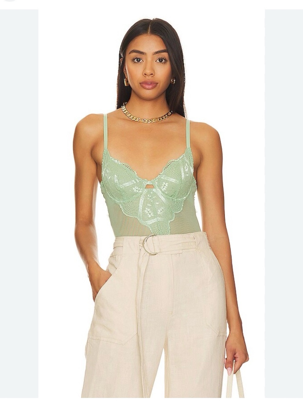 Kat the Label Zephyr soft green Lace Mesh Bodysuit M